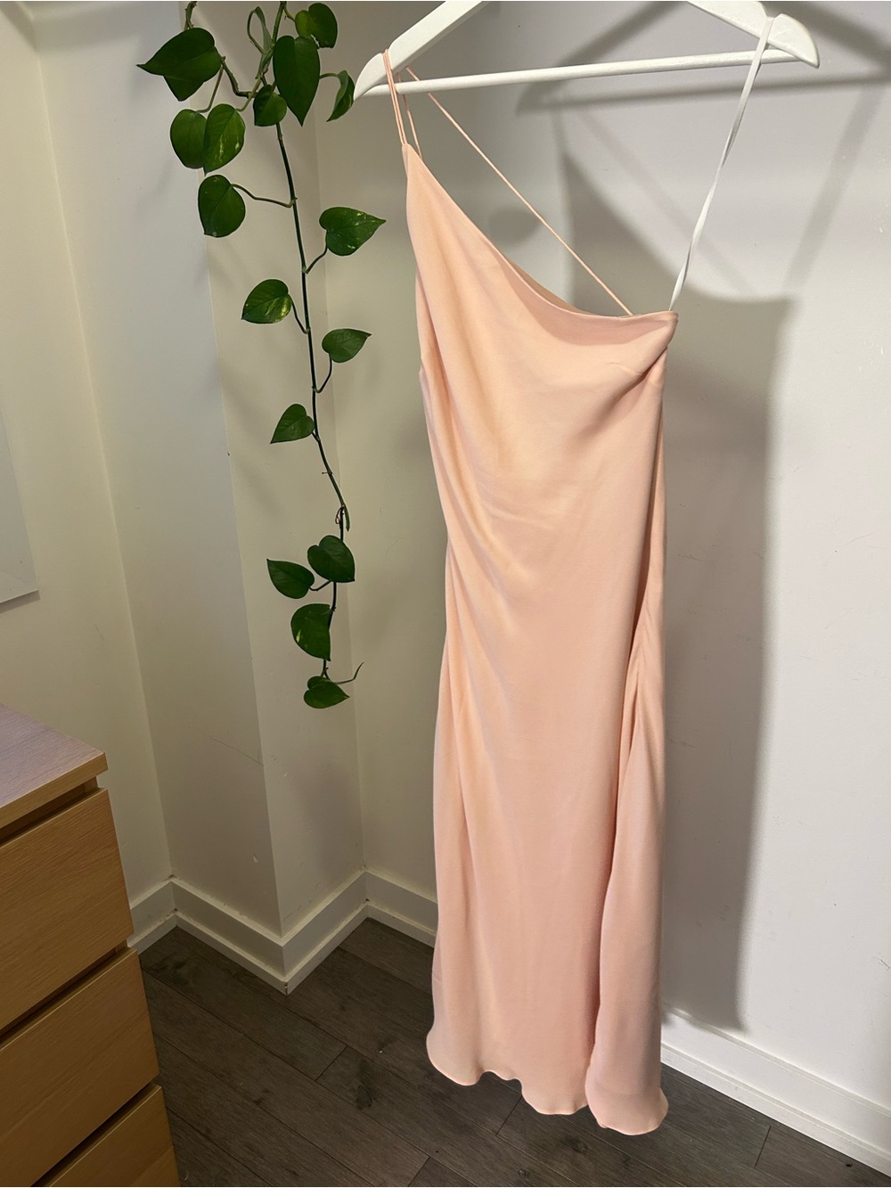OAK + FORT One-Shoulder Slip Dress in Blush